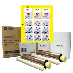 DNP Double PERFORATED 6" x 8" Media for DS620A Printer, Creates Three 2"x 8" strips. 2 rolls of  paper & ribbon per box,  200 prints per roll (400  Prints)